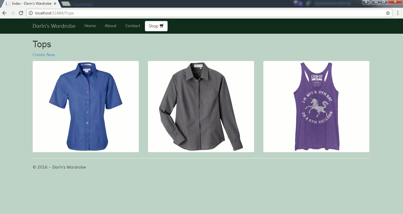 Browser view of tops in wardrobe